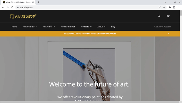 AI Art Shop software program website screenshot.
