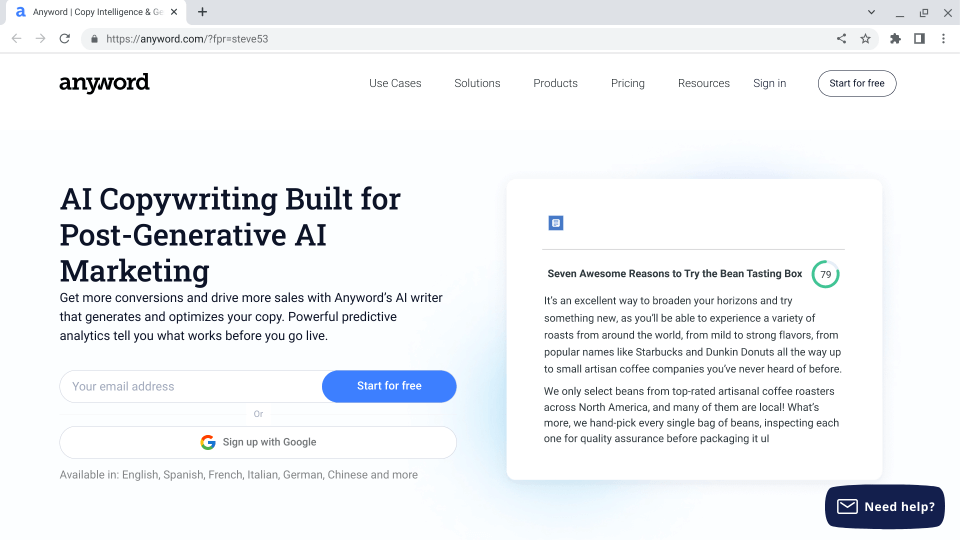 AIsystemsolutions.com - AnywordAI-Get more conversions and drive more sales with Anyword’s AI writer