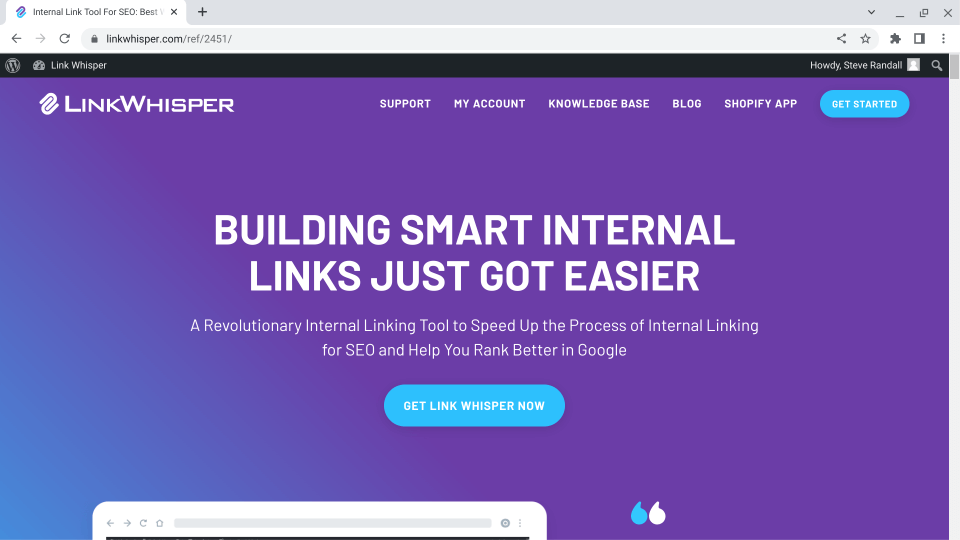 LinkWhisper AI  website internal links builder screenshot.