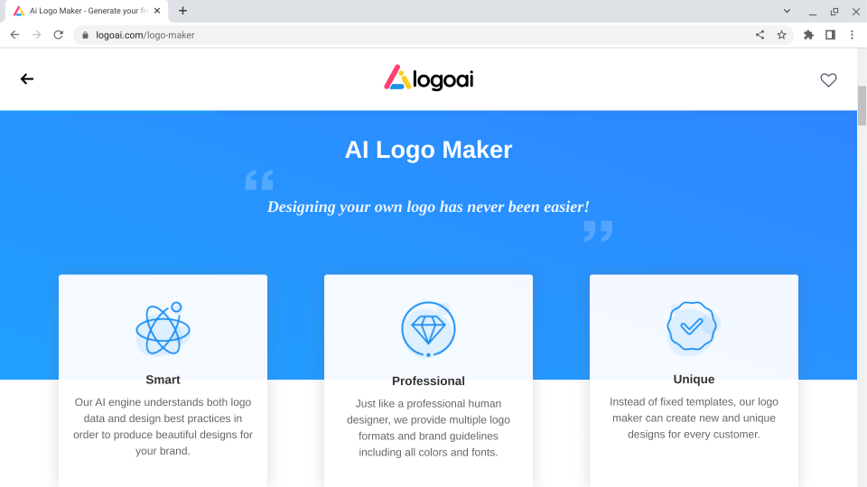LogoAI logo creater software program screenshot.