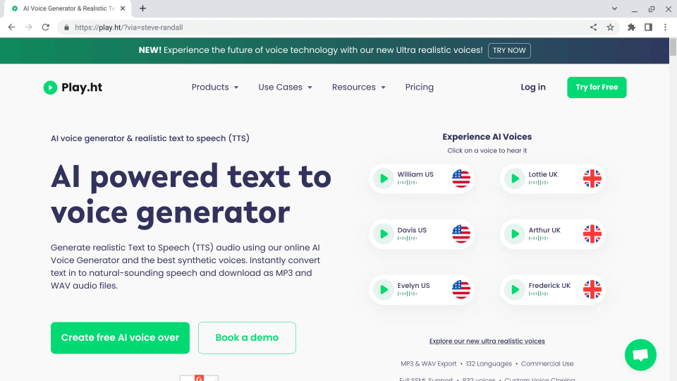 AI voice generator and realistic text to speech (TTS).